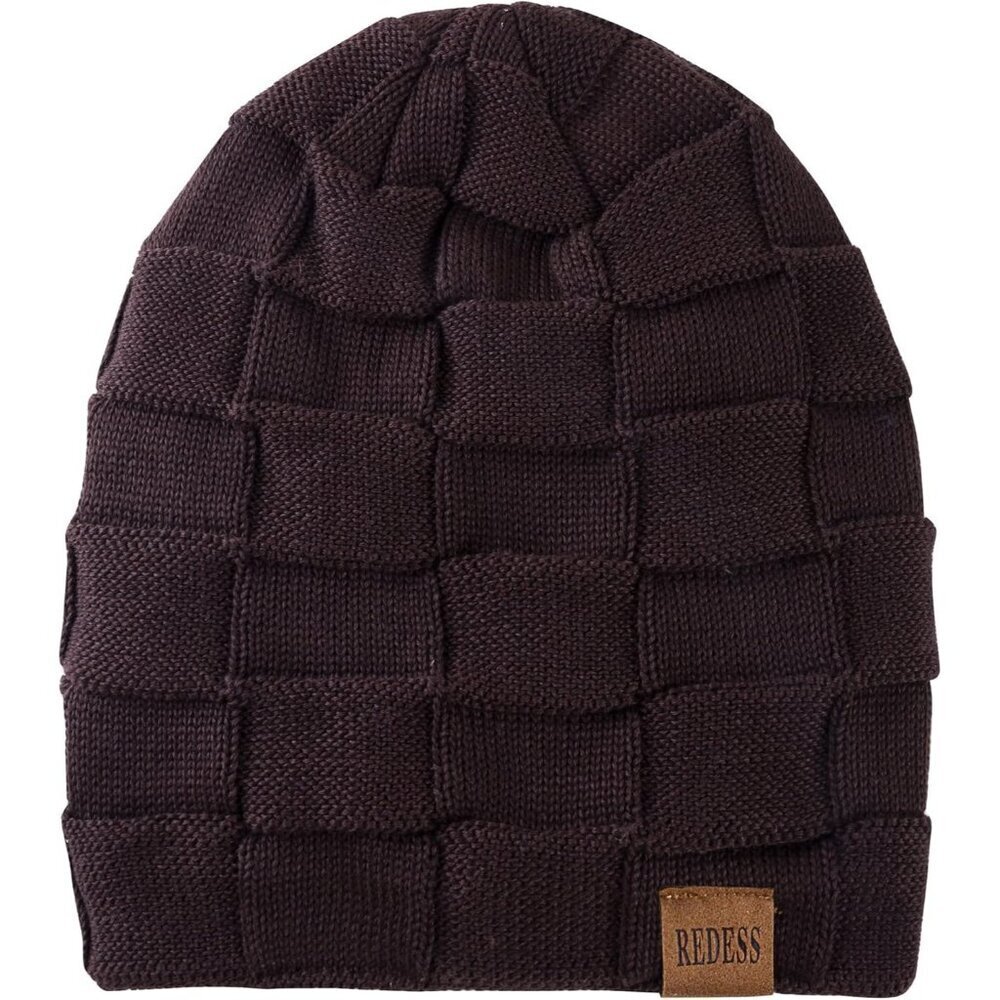 Men & Women Dark Brown Winter Warm Knit Slouchy Skull Cap with Face Cover - Picture 2 of 4